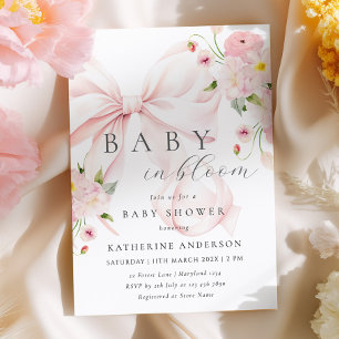 Baby in bloei roze boog Baby shower uitnodiging