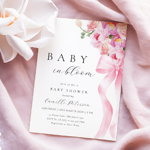 Baby in bloei roze boog Baby shower uitnodiging