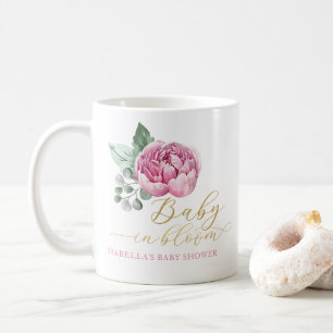 Baby in bloei roze & gouden bloemige Baby shower g Koffiemok