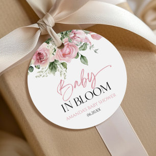 Baby in bloei roze roos bloemig Baby shower Bedankjes Labels