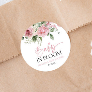 Baby in bloei roze roos bloemig Baby shower Ronde Sticker