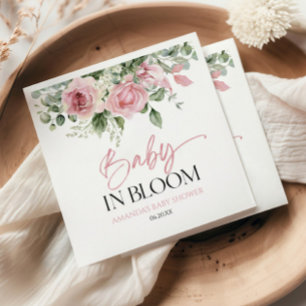 Baby in bloei roze roos bloemig Baby shower Servet