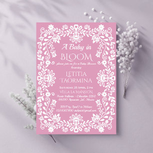 Baby in bloei stoffig roze Mexicaans baby shower Kaart