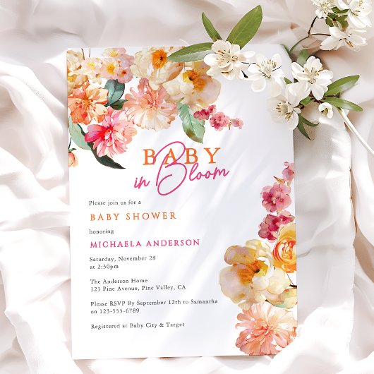 Baby in bloei Waterverf bloemenBaby shower Kaart