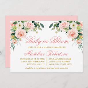 Baby in bloei Waterverf roze wit bloemendouche Kaart