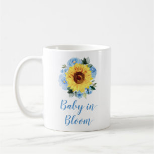 Baby in bloei zonnebloem stoffig blauw bloemetje koffiemok