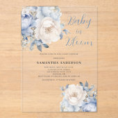 Baby in bloesem blauw bloemenjongen Baby shower Acryl Uitnodigingen (Voorkant)