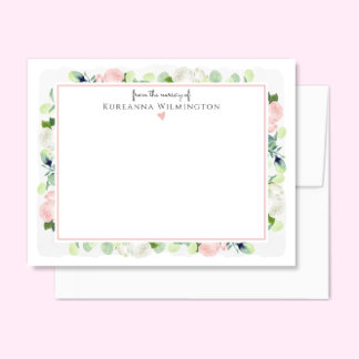Baby in bloesem blush roze rozen nieuwe baby meisj bedankkaart