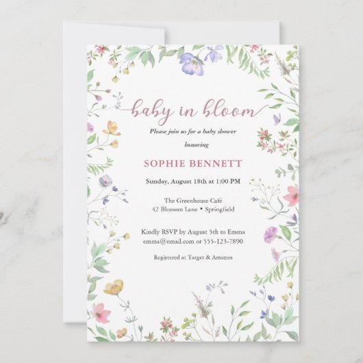 Baby in Bloom Aquarelle florale Invitation (Devant)