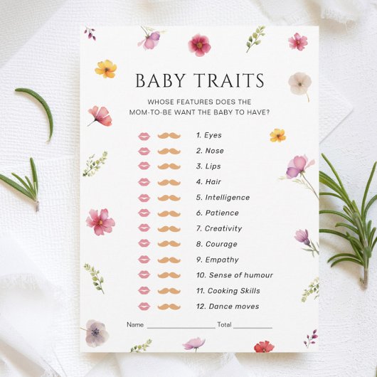 Baby in Bloom Baby shower Baby Traits Game Kaart