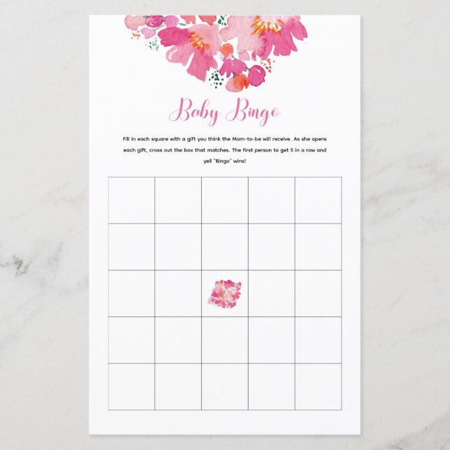 Baby in Bloom Baby shower Bingo Spelactiviteit (Voorkant)