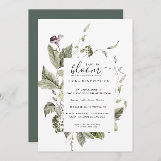 Baby in Bloom | Baby shower Floral Greenery (Voorkant / Achterkant)