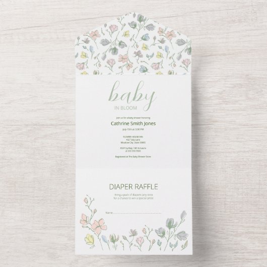 Baby in Bloom Baby shower Genderneutraal All In One Uitnodiging (Binnen)