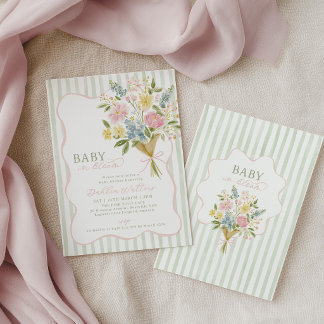 Baby in Bloom Baby Shower Groen Roze Bloemstuk Kaart