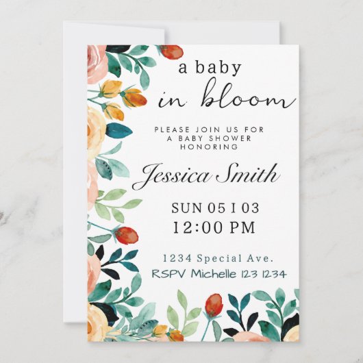 Baby in Bloom Baby shower Invitation (Devant)