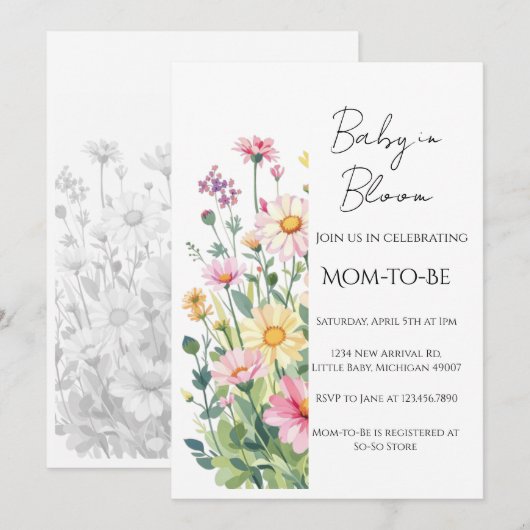 Baby in Bloom - Baby Shower Invitation (Devant / Derrière)
