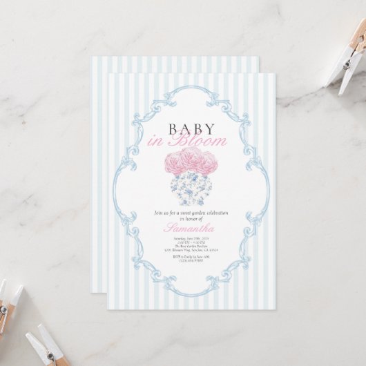 Baby in Bloom Baby shower Invitation (Devant/Arrière en situation)