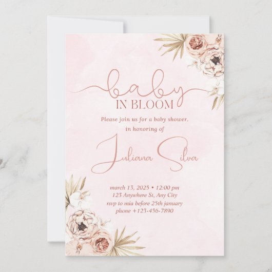 Baby in Bloom - Baby shower Invitation Card (Devant)