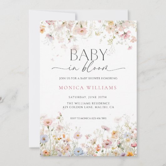 Baby in Bloom Baby shower Invitation Editable Wild (Devant)