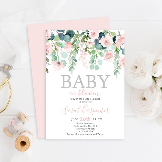 Baby in Bloom Baby shower Invitation fille