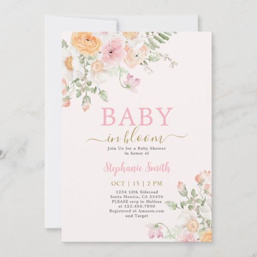 Baby in Bloom Baby shower Invitation fille (Devant)