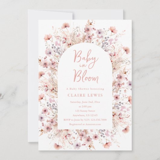 Baby in Bloom Baby shower Invitation Kaart (Voorkant)