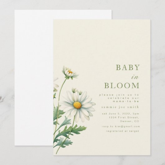 Baby in Bloom Baby shower Invitation Kaart (Voorkant / Achterkant)