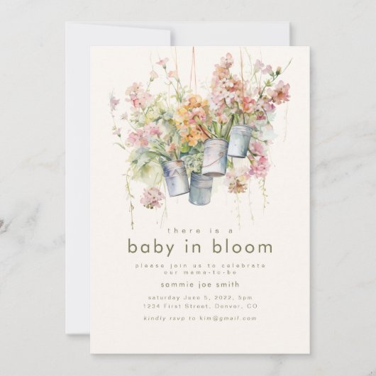 Baby in Bloom Baby shower Invitation Kaart (Voorkant)