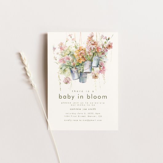 Baby in Bloom Baby shower Invitation Kaart