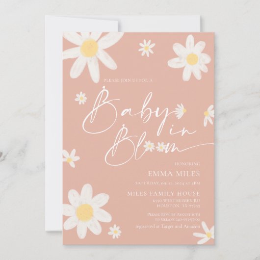 Baby in Bloom Baby shower Invitation rose Daisy (Devant)