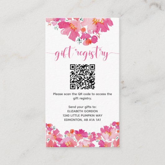Baby in Bloom Baby shower Registry QR Code Floral Informatiekaartje (Voorkant)