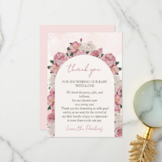 Baby in Bloom Baby shower Roze Bloemen Bedankkaart