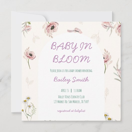 baby in bloom baby shower uitnodiging (Voorkant)