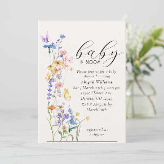 Baby in bloom baby shower-uitnodiging kaart (Staand voorkant)