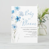 Baby In Bloom Blauw Bloemen Jongen Douche Uitnodig Kaart (Staand voorkant)