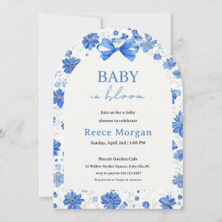 Baby in Bloom Blauwe Bloemige Baby Shower Uitnodig Kaart