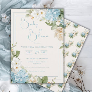 Baby in Bloom Blauwe Hortensia Shower Uitnodiging