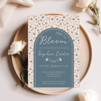 Baby in Bloom Blauwe Wilde Bloem Baby Shower Kaart