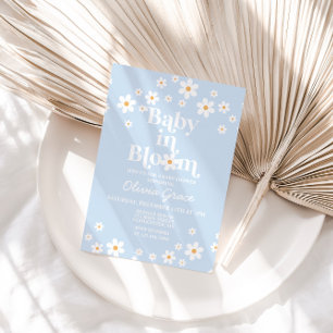 Baby in Bloom! Bleekblauwe baby shower daisy Kaart