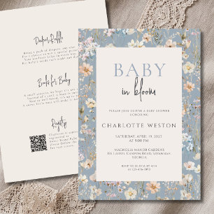Baby In Bloom Bleu Poussiéreux Invitation De Baby
