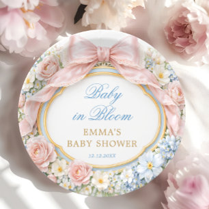 Baby in Bloom Bloem Roze Strik Meisje Baby Borrel Papieren Bordje