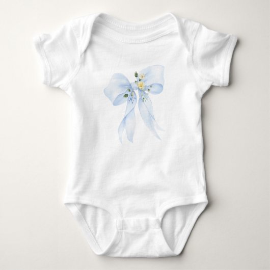 Baby in Bloom Bloemen Blauwe strik Baby shower Romper (Voorkant)