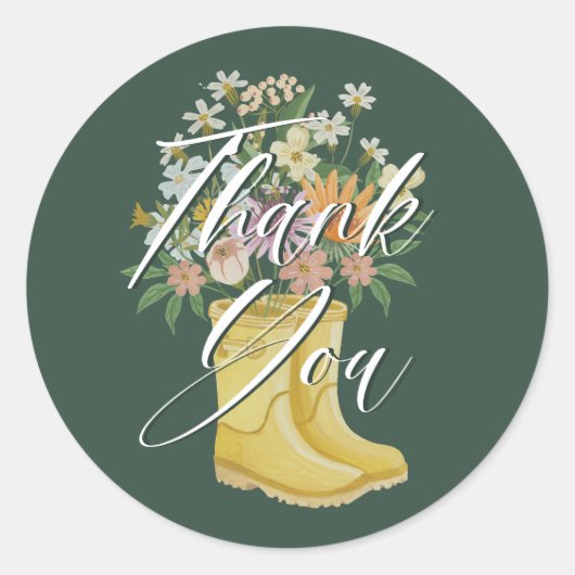 Baby in Bloom Bloemen Gele Regenlaars Dank u Ronde Sticker (Voorkant)