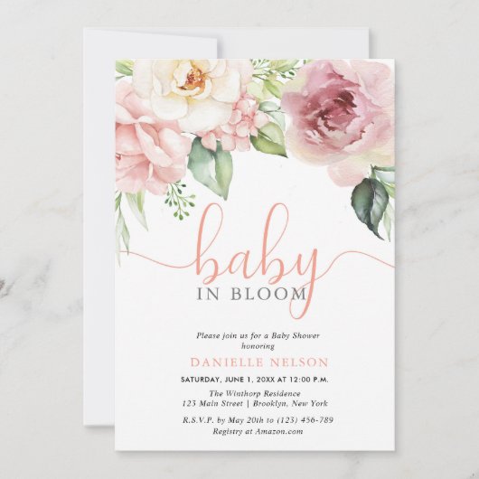 Baby in Bloom Bloemen Meisje Baby shower Kaart (Voorkant)