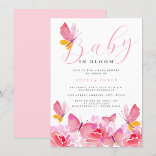 Baby in Bloom Bloemen Roze Vlinder Baby shower Kaart