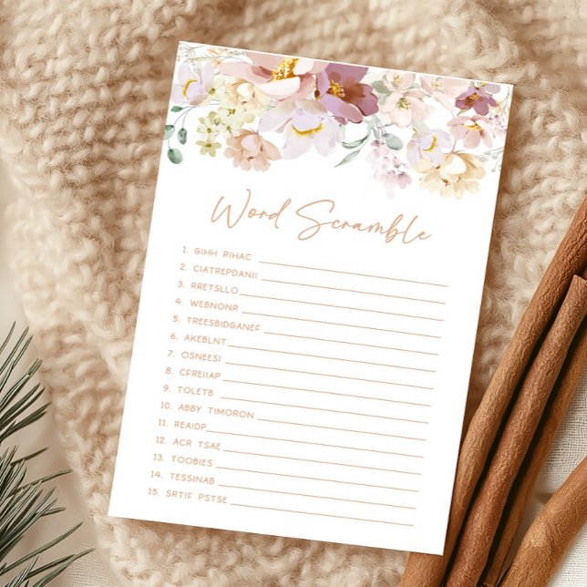 Baby in Bloom Bloemen Word Scramble Game (Spring Wildflower Baby Shower Word Scramble Game)