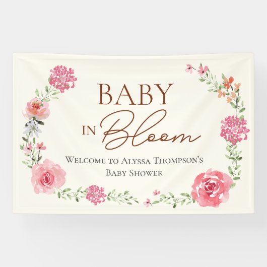 Baby In Bloom Bloemenmeisje Baby Shower Aangepast Spandoek (Horizontaal)