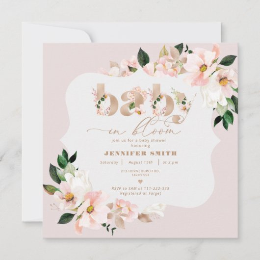 Baby in bloom bloemige roze baby shower kaart (Voorkant)