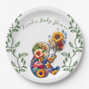Baby in Bloom Bloemrijke Wijnstokblad Baby Shower Papieren Bordje