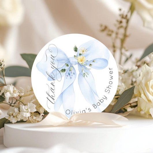 Baby in Bloom Blue Bow Floral Dank u Ronde Sticker